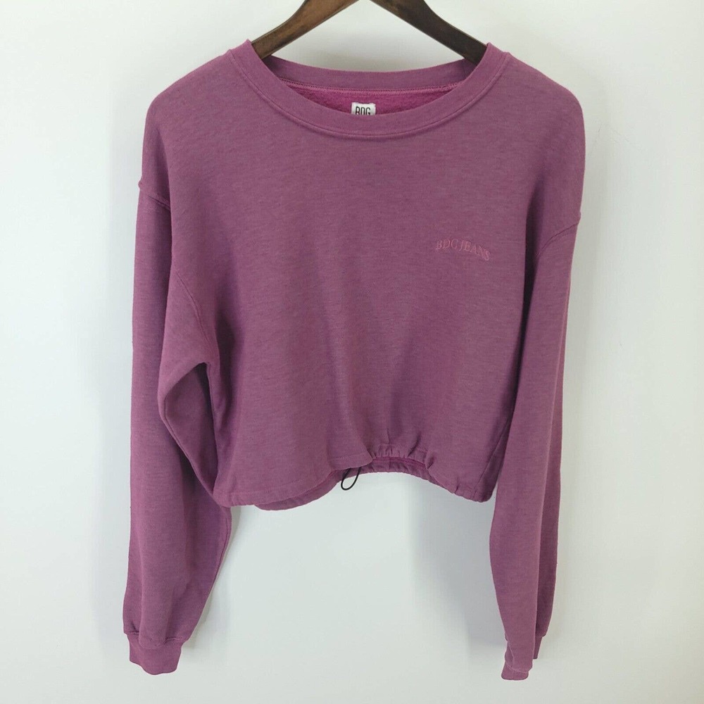 BDG Sweatshirt Womens Medium Purple Cropped Long Sleeve Crew Neck Drawstring